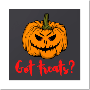 HALLOWEEN DAY SCARY PUMPKIN GOT TREATS DESIGN ILLUSTRATION Posters and Art